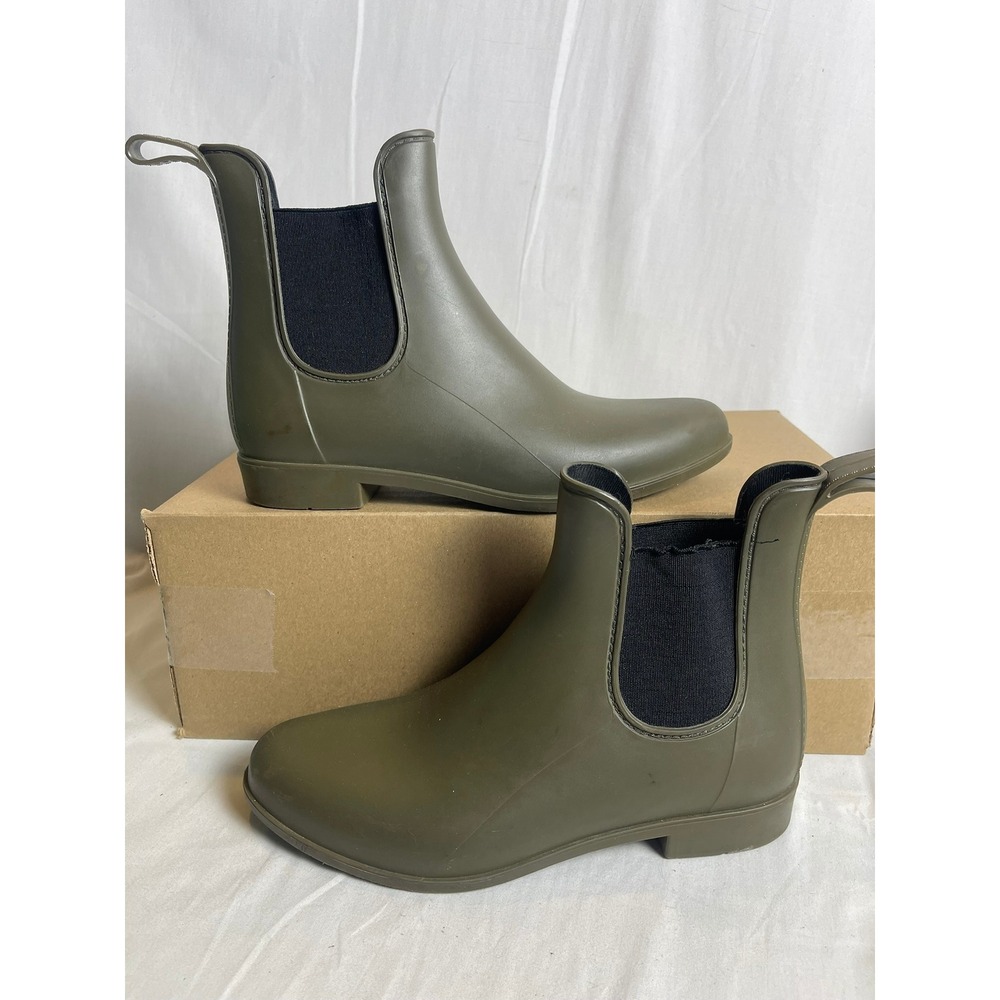 Women's Olive Green Chelsea Rain Boots - Slip-On Waterproof